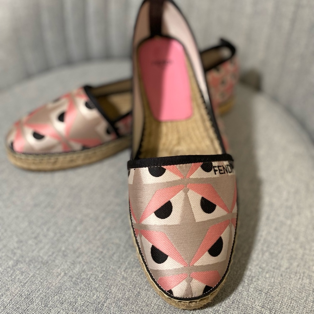 Fendi Pink Black Geometric Espadrilles